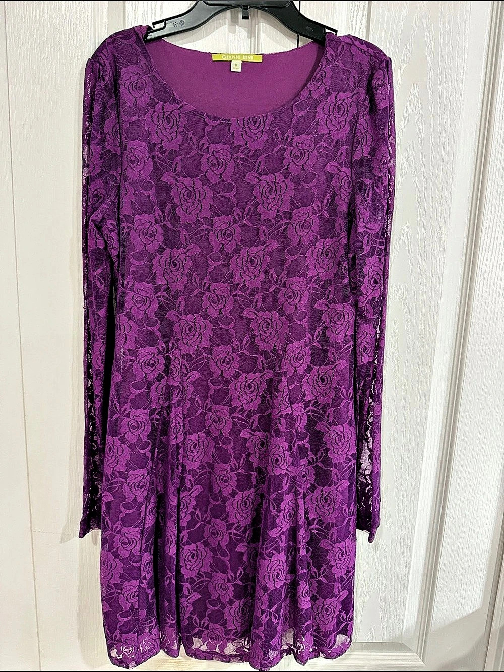 Purple Floral Lace Long Sleeve Dress Like New